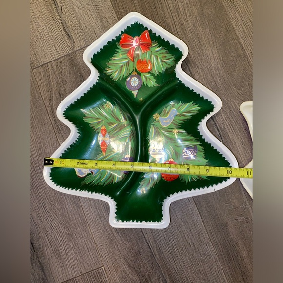 Vintage Christmas Plastic Divided Serving Cookie Dish Holly Tree - Picture 8 of 10